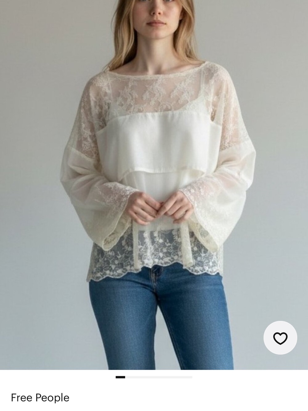 Free People Sheer Ivory Lace Panel Blouse